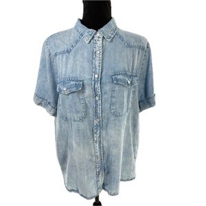 Jane + Delancey Pearl Button Snap-Front Lycocell Denim Look Blouse Size Large